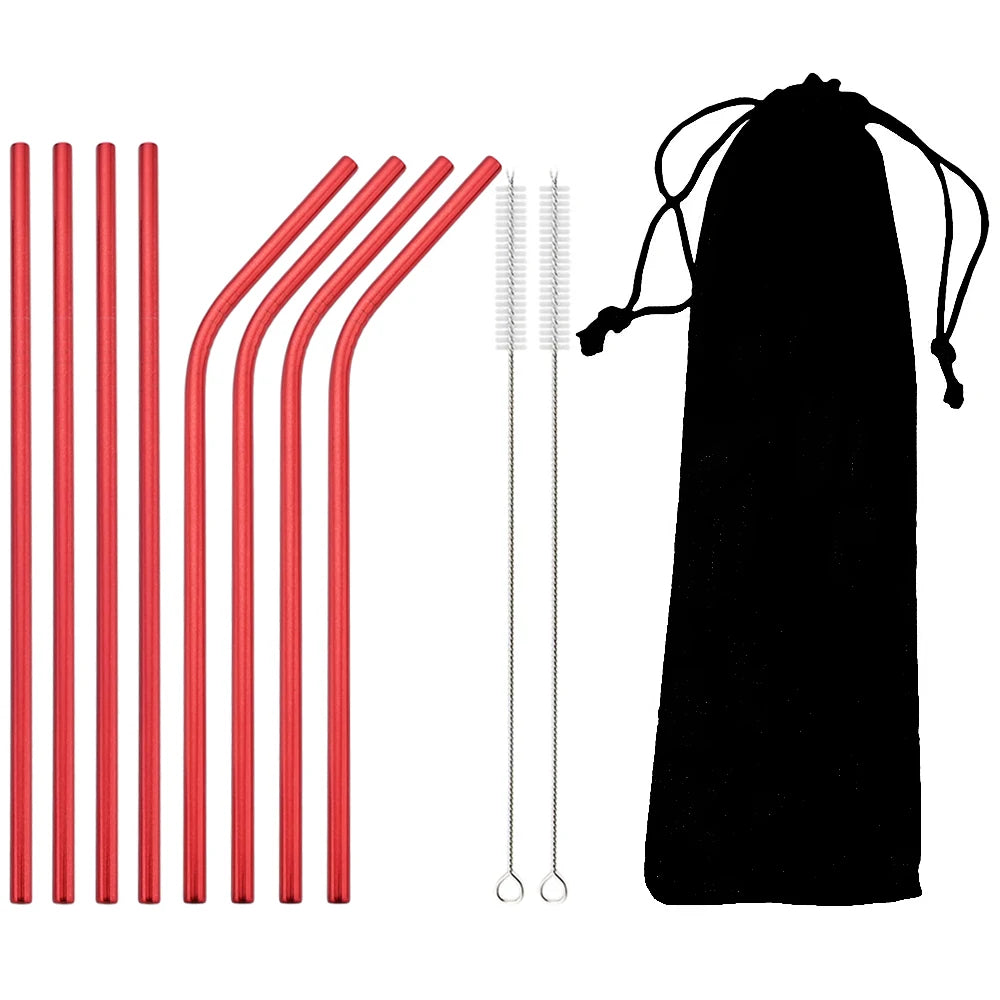 Colorful Stainless Steel Drinking Straws Set – Reusable with Brush