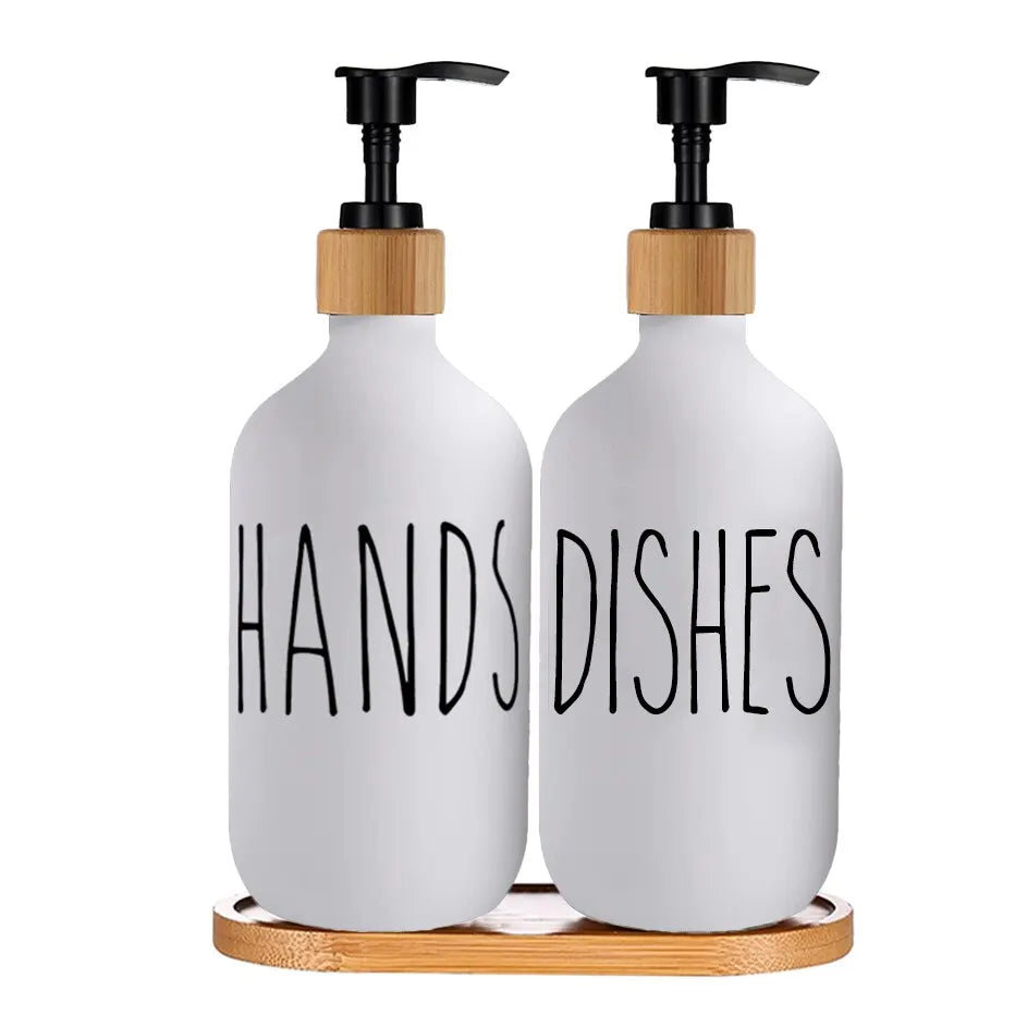 500ml Refillable Soap Dispenser Set with Bamboo Tray
