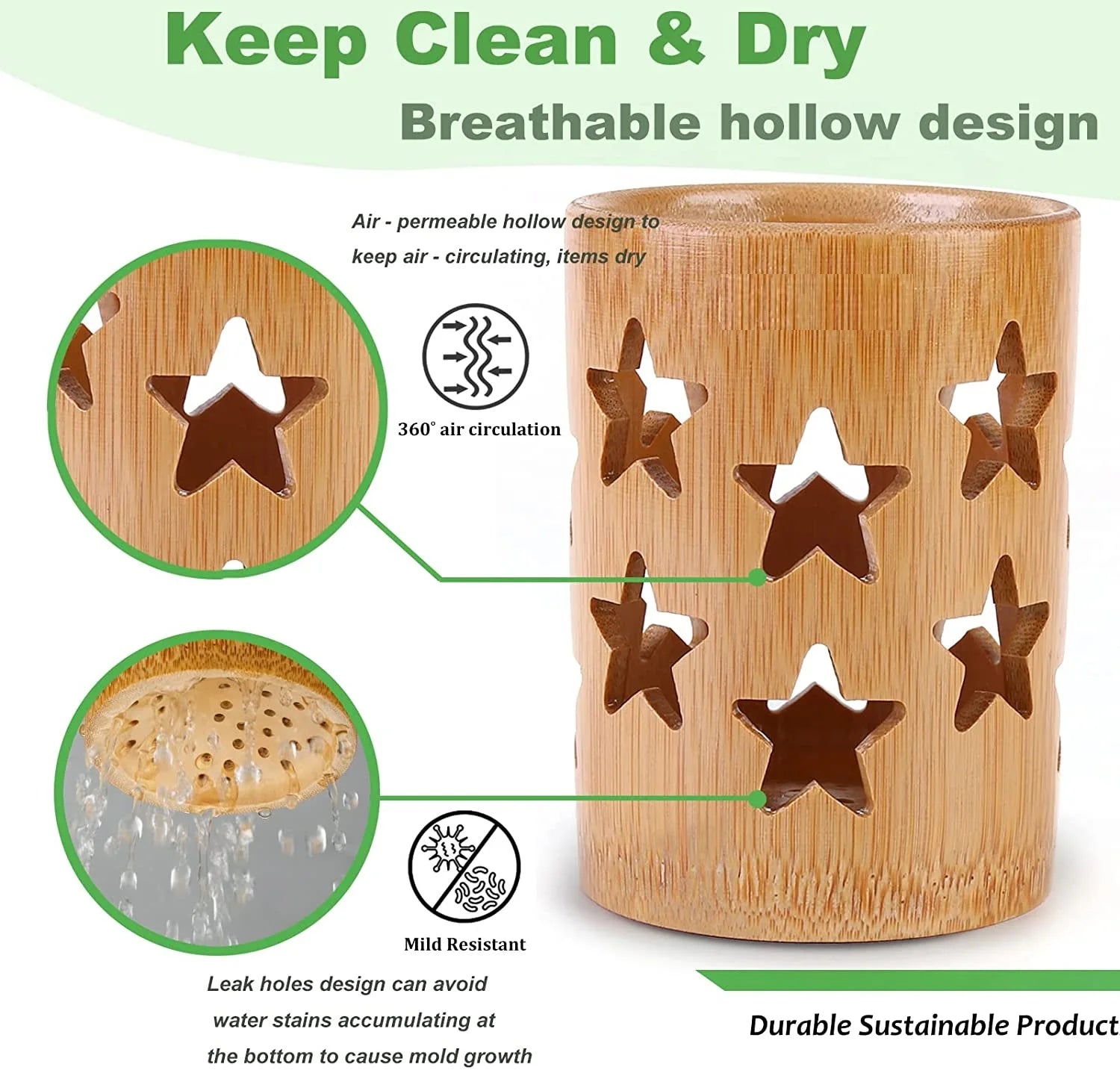 Bamboo Toothbrush Holder & Quick-Dry Bathroom Cup