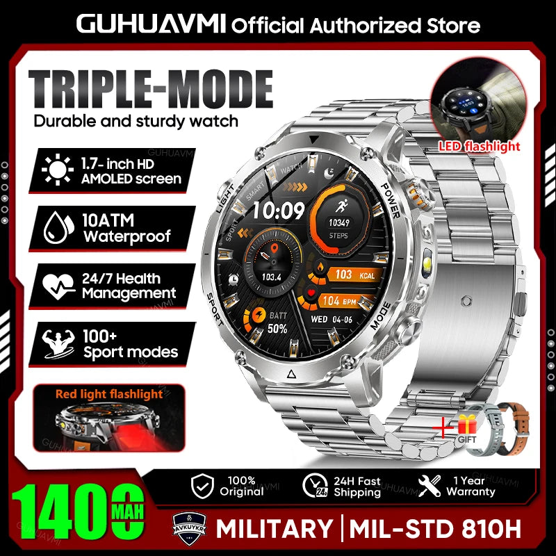 Military Smartwatch 1400mAh Battery Outdoor 10ATM Waterproof Men
