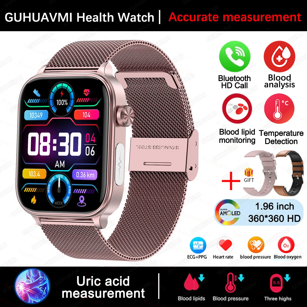 ECG PPG Health Smartwatch Blood Pressure Heart Rate Monitor