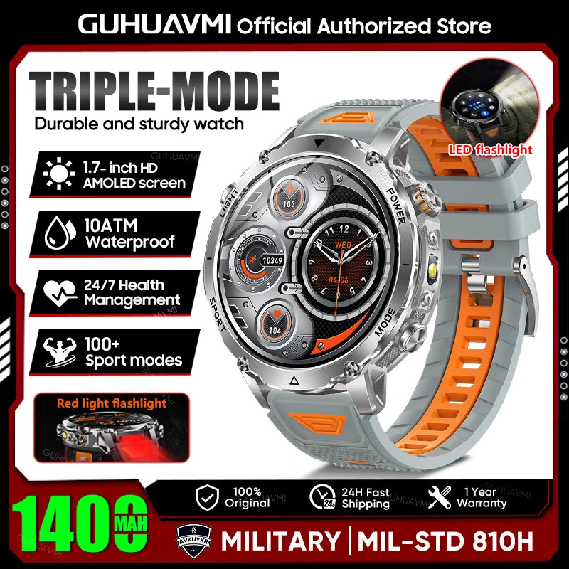 Military Smartwatch 1400mAh Battery Outdoor 10ATM Waterproof Men