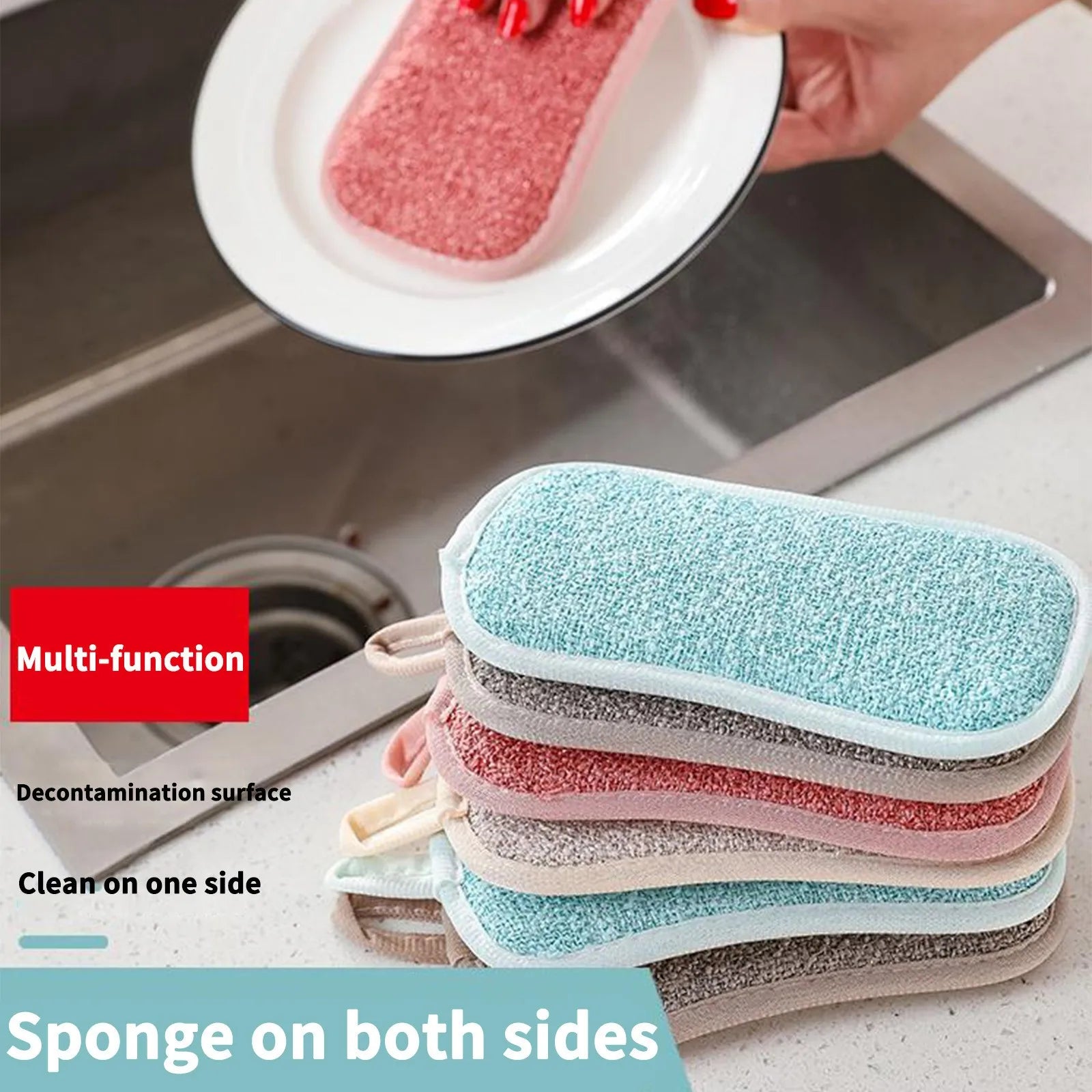 Reusable Double-Sided Microfiber Dishwashing Sponge