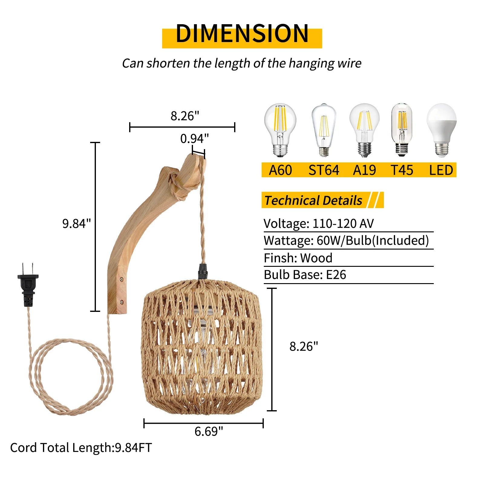Handwoven Bamboo Lantern Wall Lamp Rattan E27 Fixture Decor