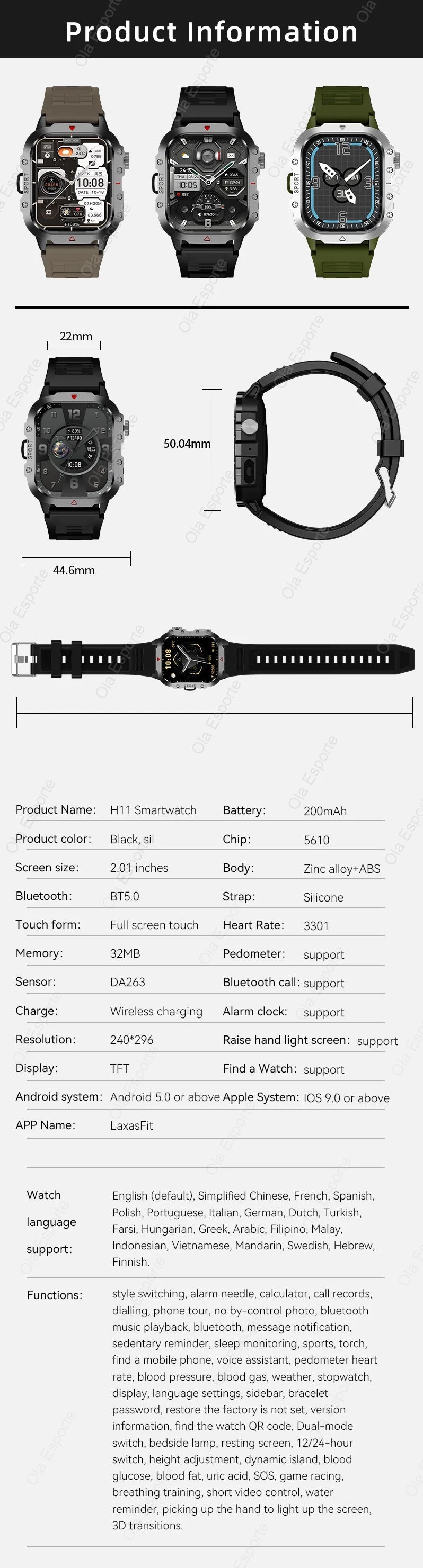 Military GPS Smartwatch – Huawei/Xiaomi Compatible with Flashlight & Compass