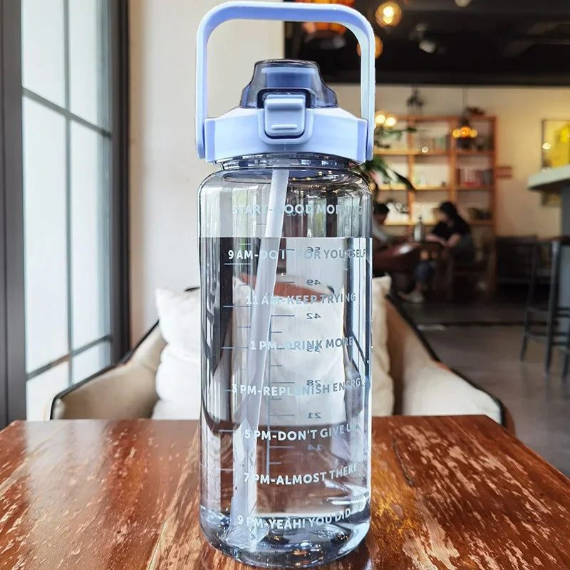 2L Portable Plastic Water Bottle with Straw for Sports