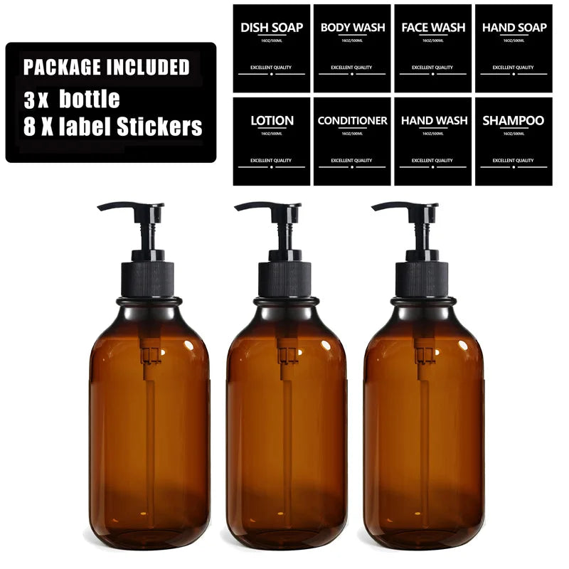 3Pcs 500ML Shampoo Bottles with Pump – Refillable Dispensers