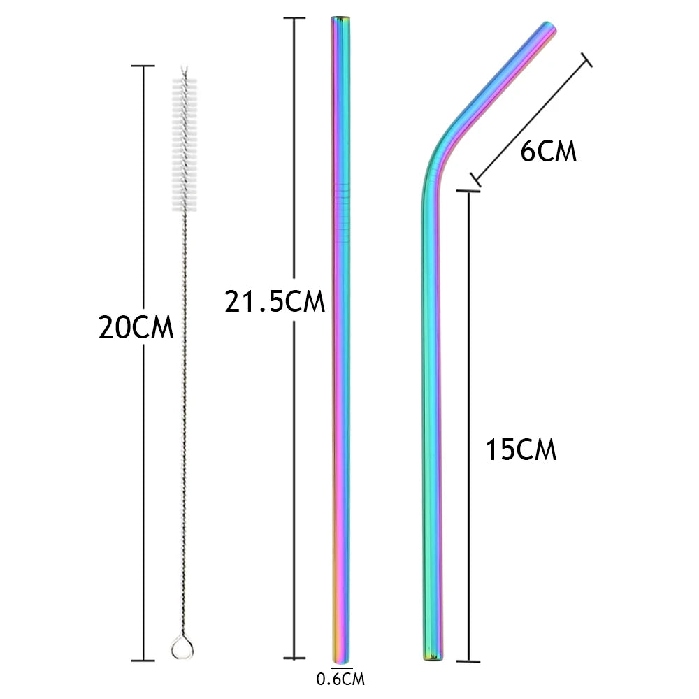 Colorful Stainless Steel Drinking Straws Set – Reusable with Brush