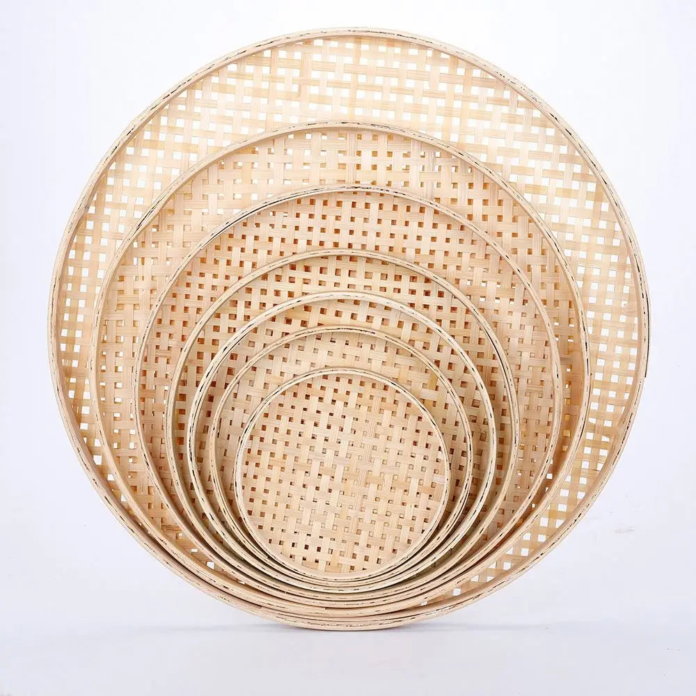 Handmade Bamboo Weaving Sieve Tray Set Kitchen Storage Decor