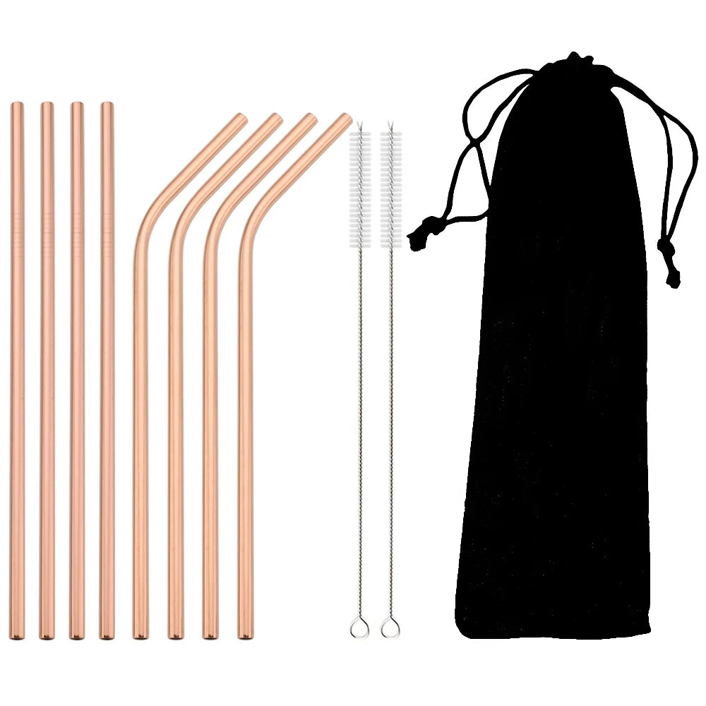 Colorful Stainless Steel Drinking Straws Set – Reusable with Brush