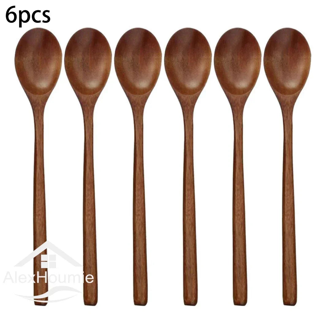 6 Piece Bamboo Wooden Spoons Korean Style Kitchen Tableware