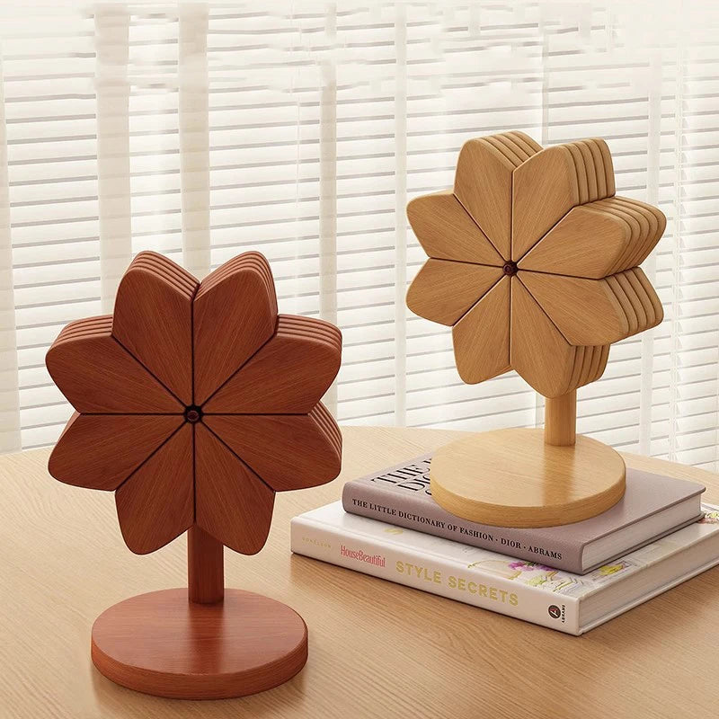 Flower Shaped Bamboo Trivet Set Foldable Heat Resistant Coasters