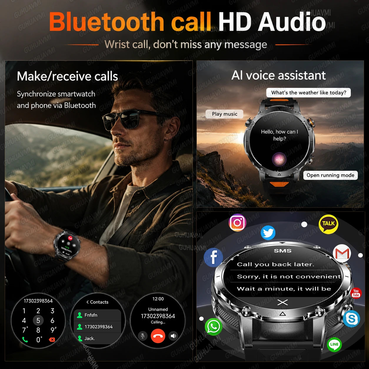 Military Smartwatch 1400mAh Battery Outdoor 10ATM Waterproof Men
