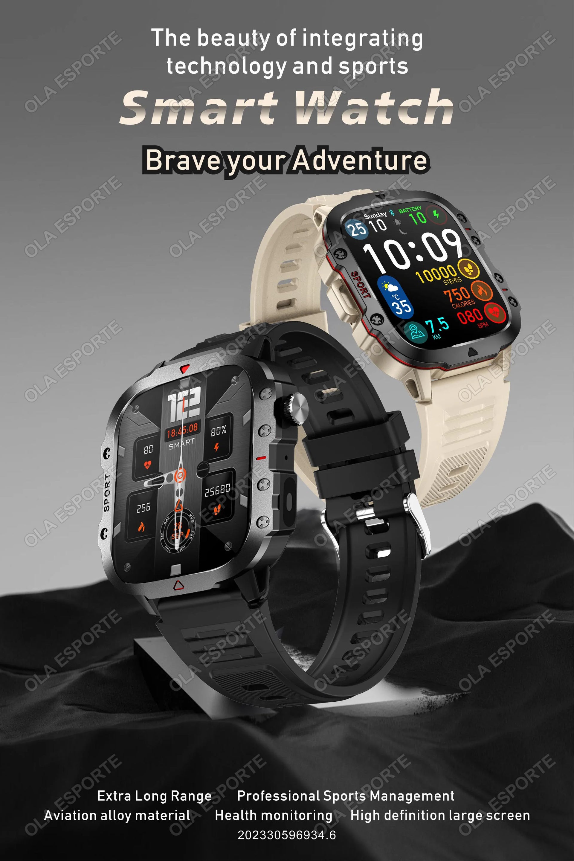 Military GPS Smartwatch – Huawei/Xiaomi Compatible with Flashlight & Compass