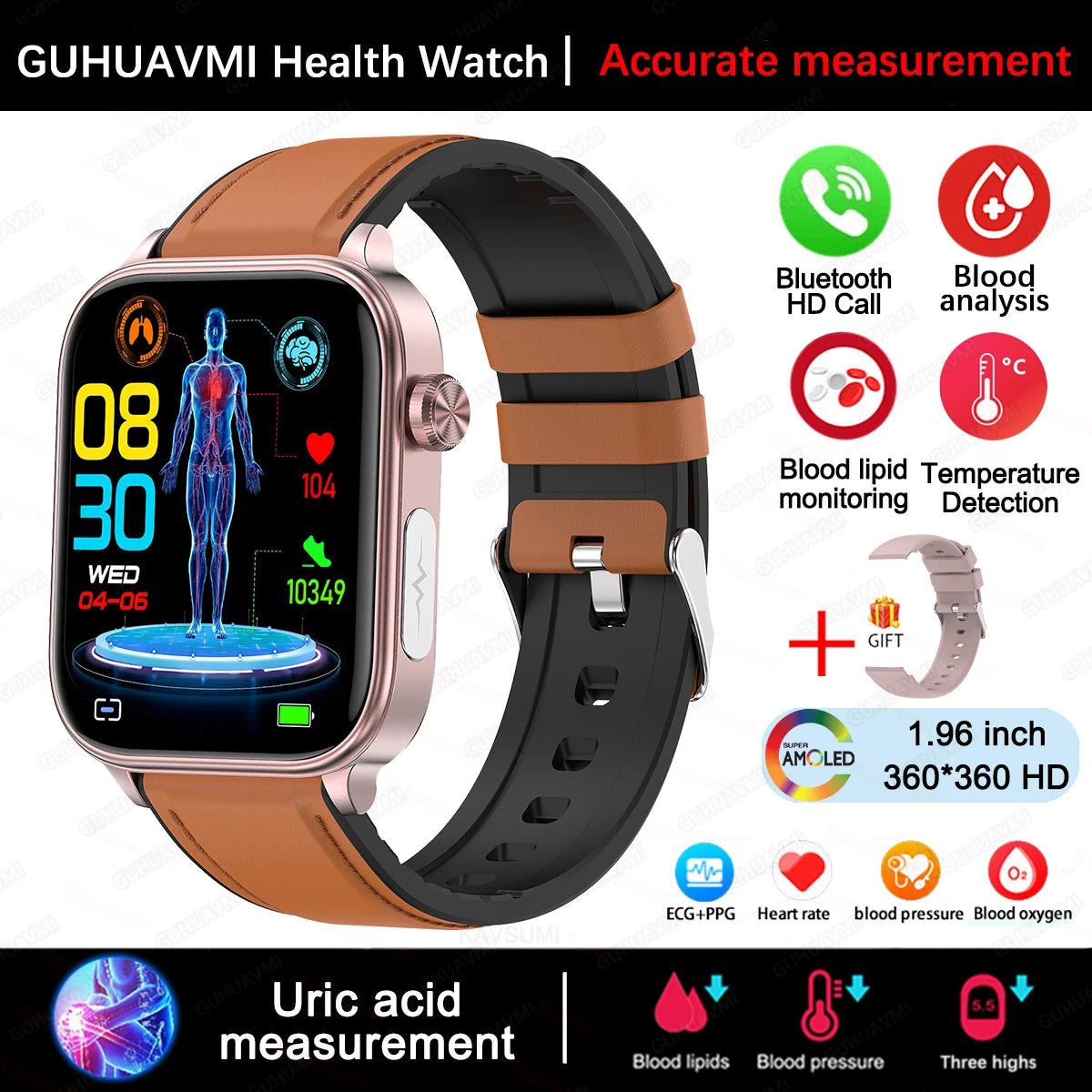 ECG PPG Health Smartwatch Blood Pressure Heart Rate Monitor