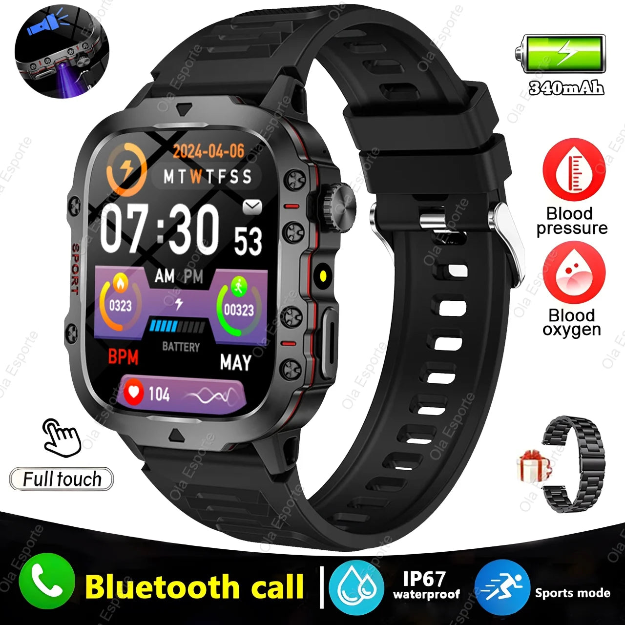 2025 Huawei/Xiaomi Military GPS Smartwatch – Waterproof with Flashlight