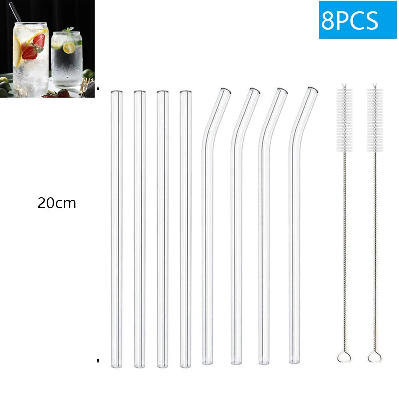 1–10Pcs Reusable Glass Straws – Eco-Friendly with Cleaning Brush