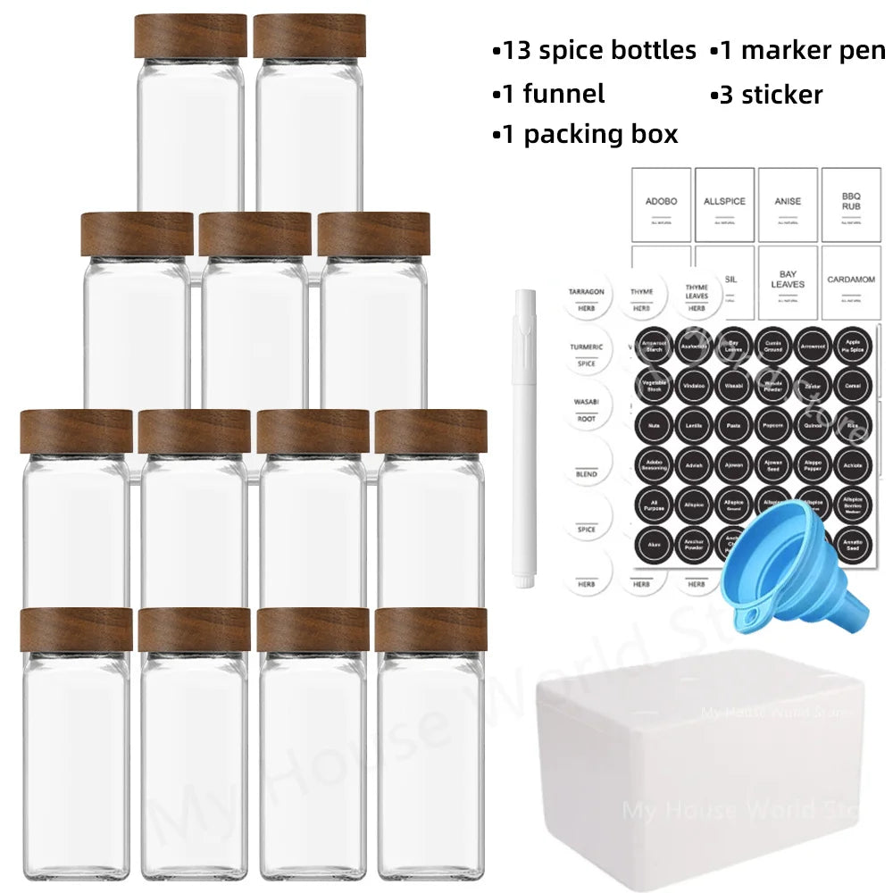 13Pcs Glass Spice Jars Set – 4oz with Bamboo Lids