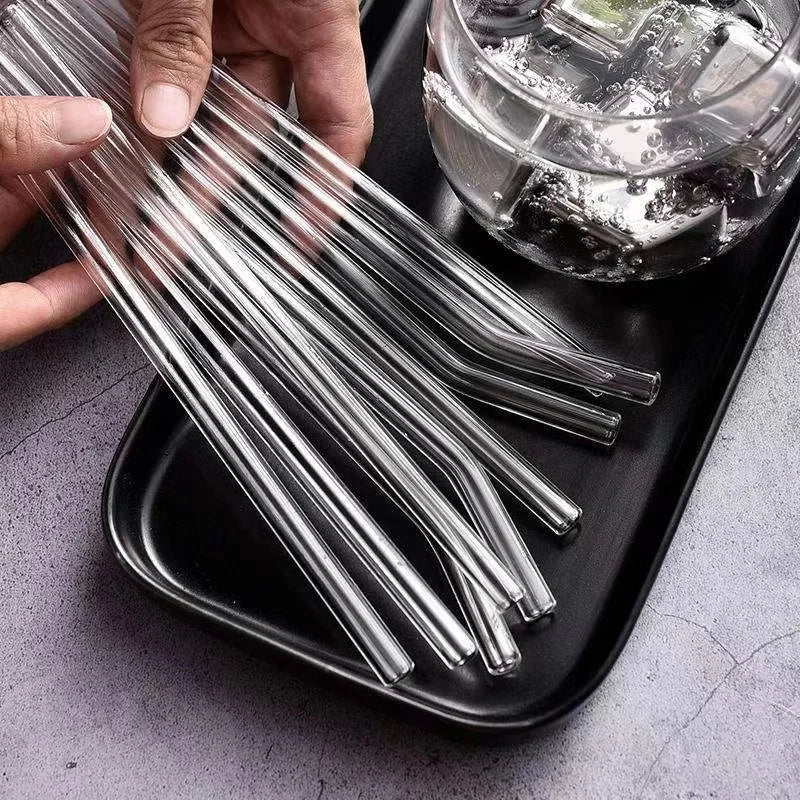 1–10Pcs Reusable Glass Straws – Eco-Friendly with Cleaning Brush