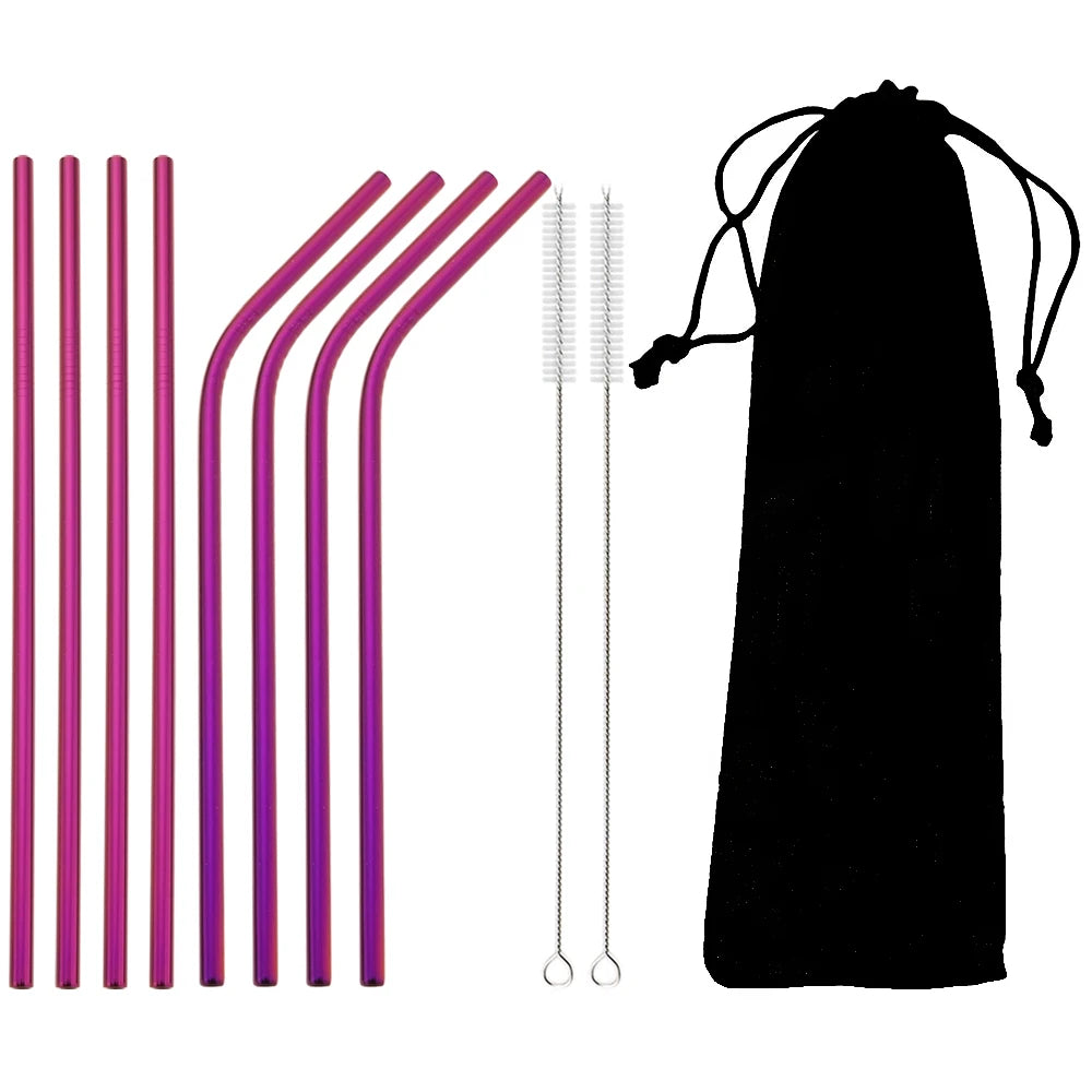 Colorful Stainless Steel Drinking Straws Set – Reusable with Brush