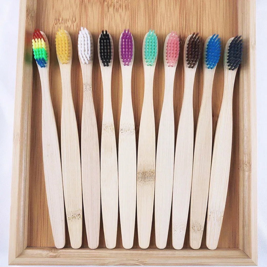 10pcs Colorful Bamboo Toothbrush Set