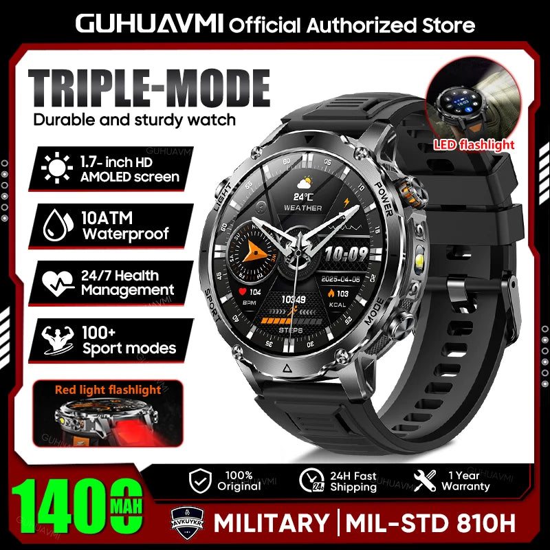 Military Smartwatch 1400mAh Battery Outdoor 10ATM Waterproof Men