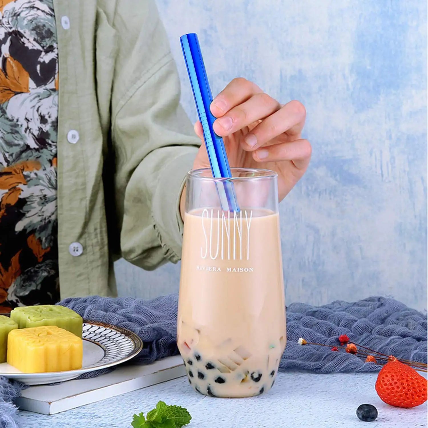 4Pcs Reusable Boba Straws – Stainless Steel with Cleaning Brush