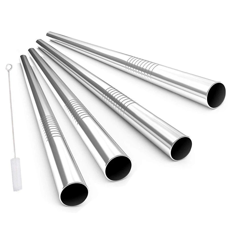 4Pcs Reusable Boba Straws – Stainless Steel with Cleaning Brush