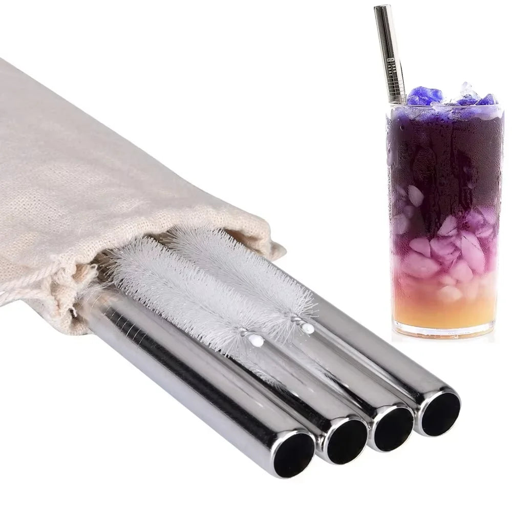 4Pcs Reusable Boba Straws – Stainless Steel with Cleaning Brush
