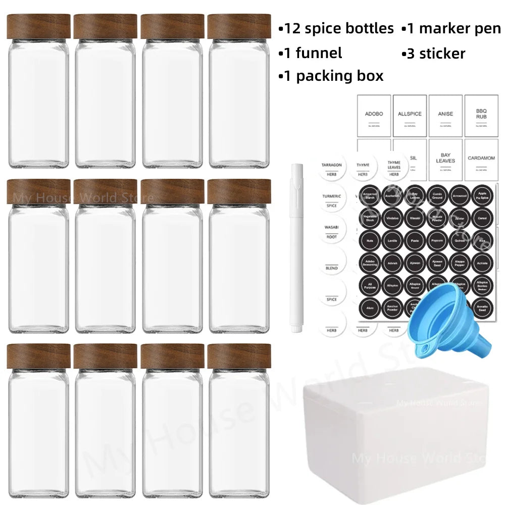 13Pcs Glass Spice Jars Set – 4oz with Bamboo Lids