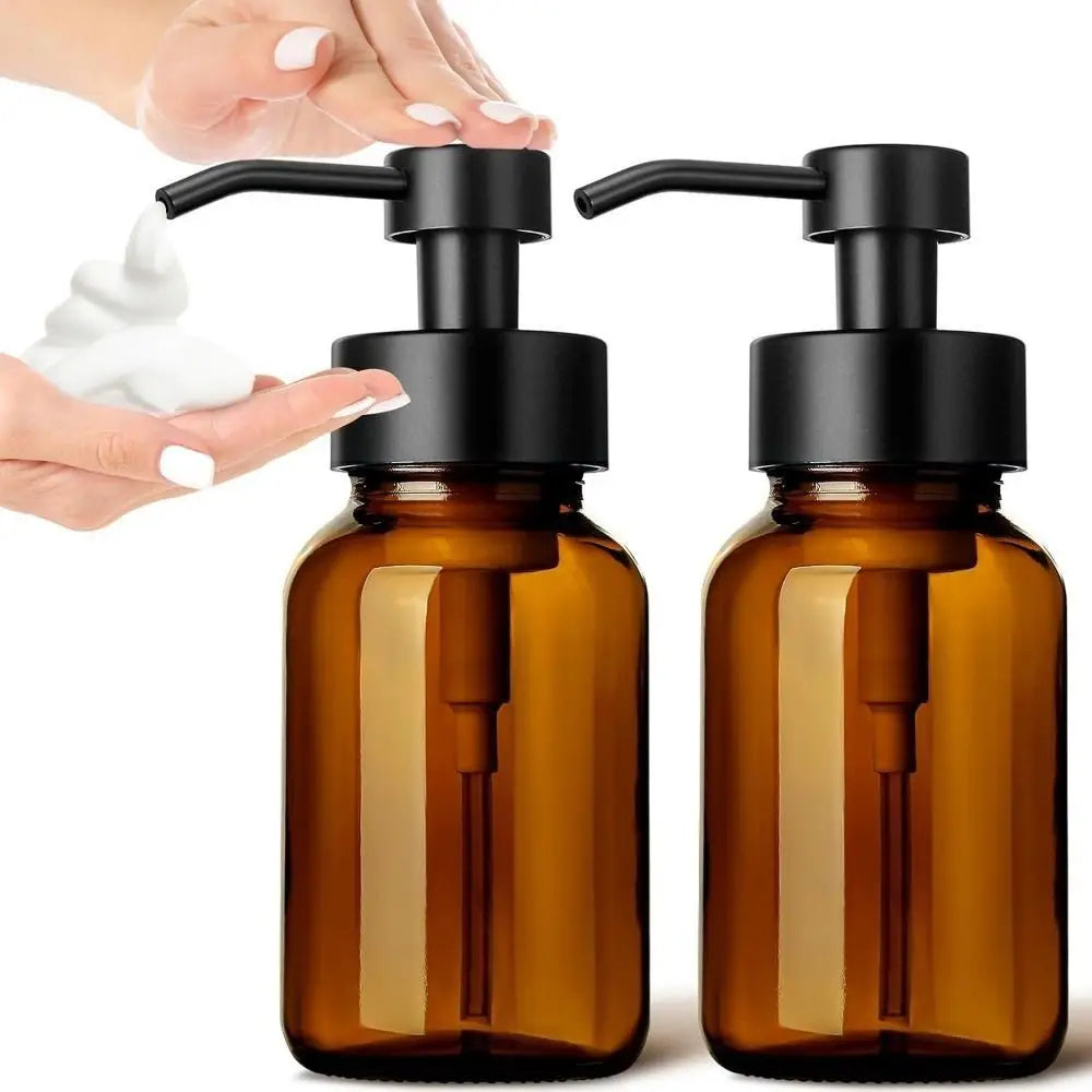 Thick Amber Glass Foaming Soap Dispenser Pump Bottle Kitchen