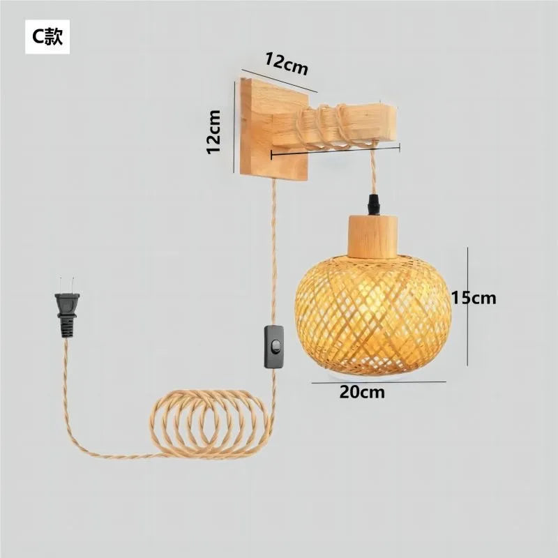 Handwoven Bamboo Lantern Wall Lamp Rattan E27 Fixture Decor