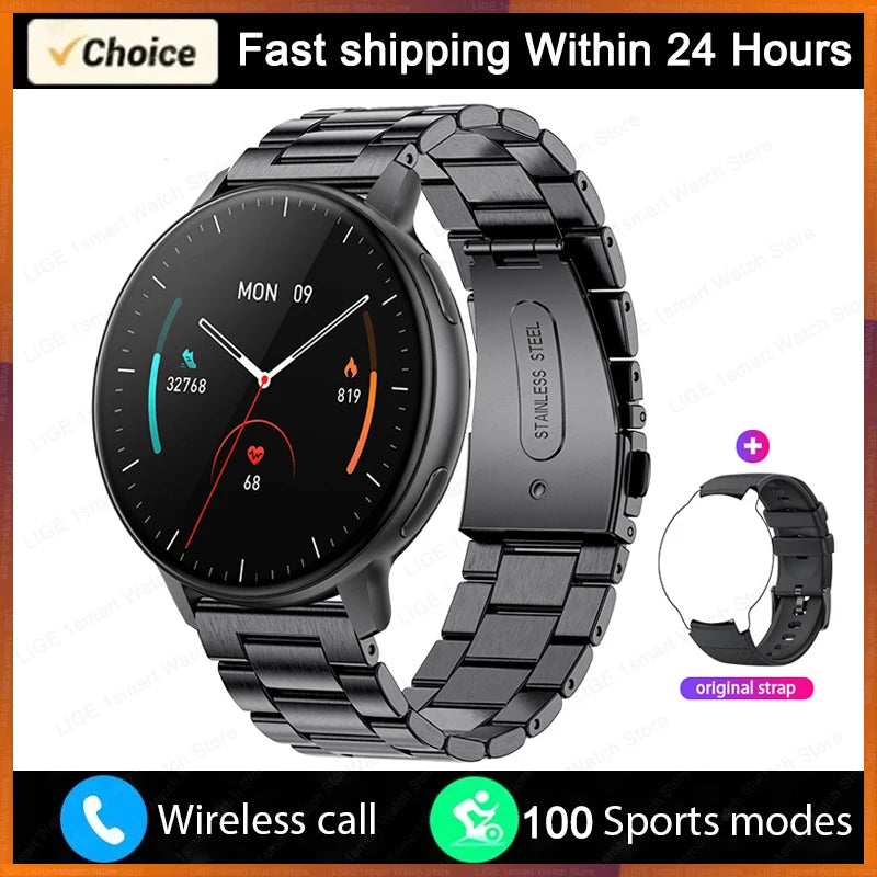 LIGE Bluetooth Call Smartwatch – Custom Dial, Fitness Tracker