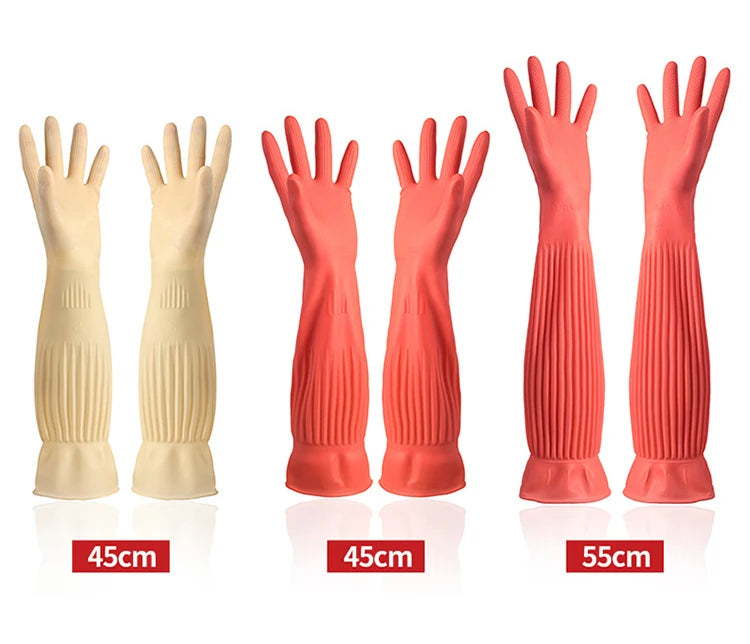 1 Pair Long Silicone Dishwashing Scrubber Gloves