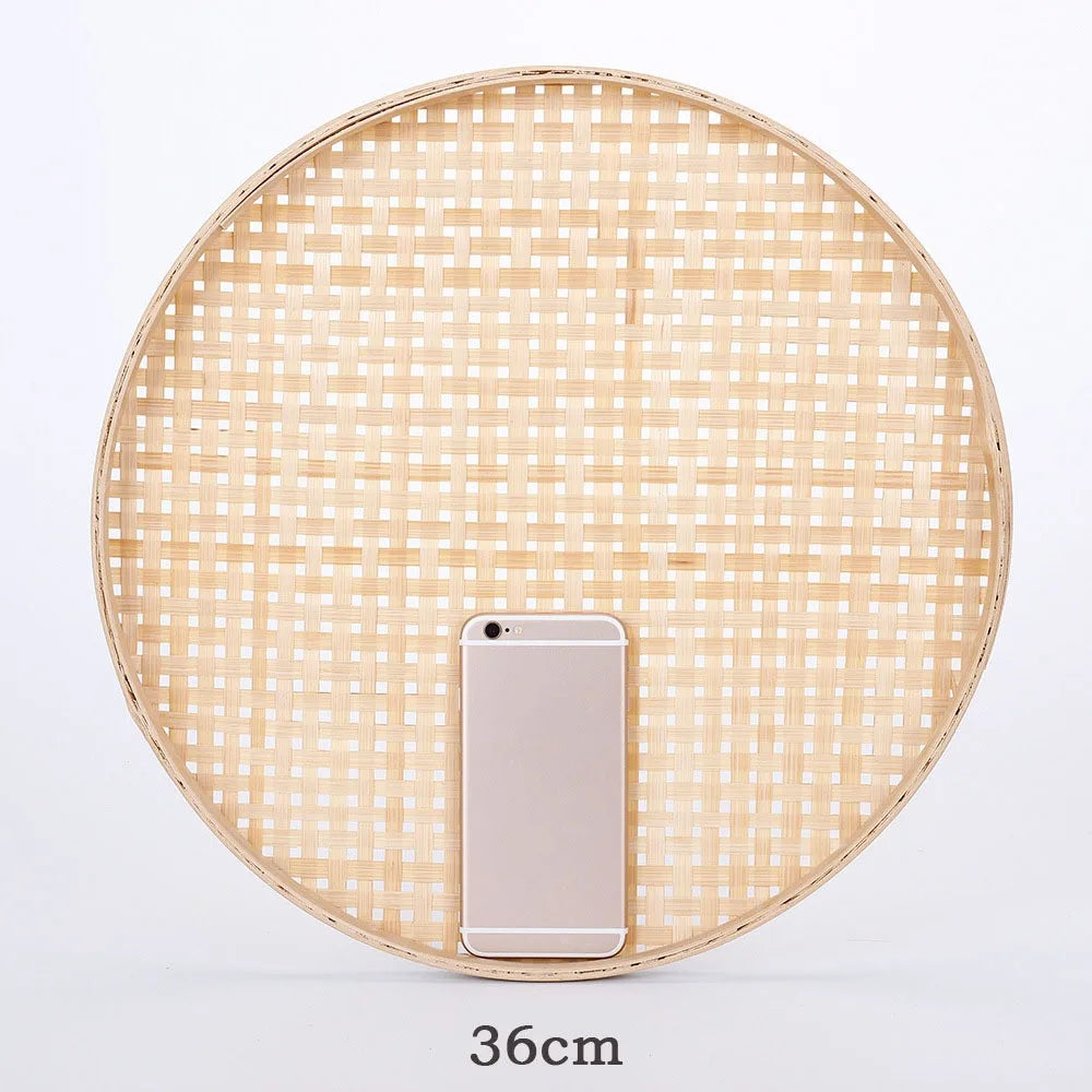 Handmade Bamboo Weaving Sieve Tray Set Kitchen Storage Decor
