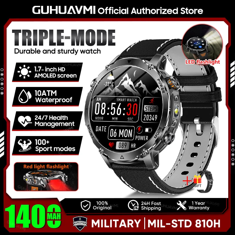 Military Smartwatch 1400mAh Battery Outdoor 10ATM Waterproof Men