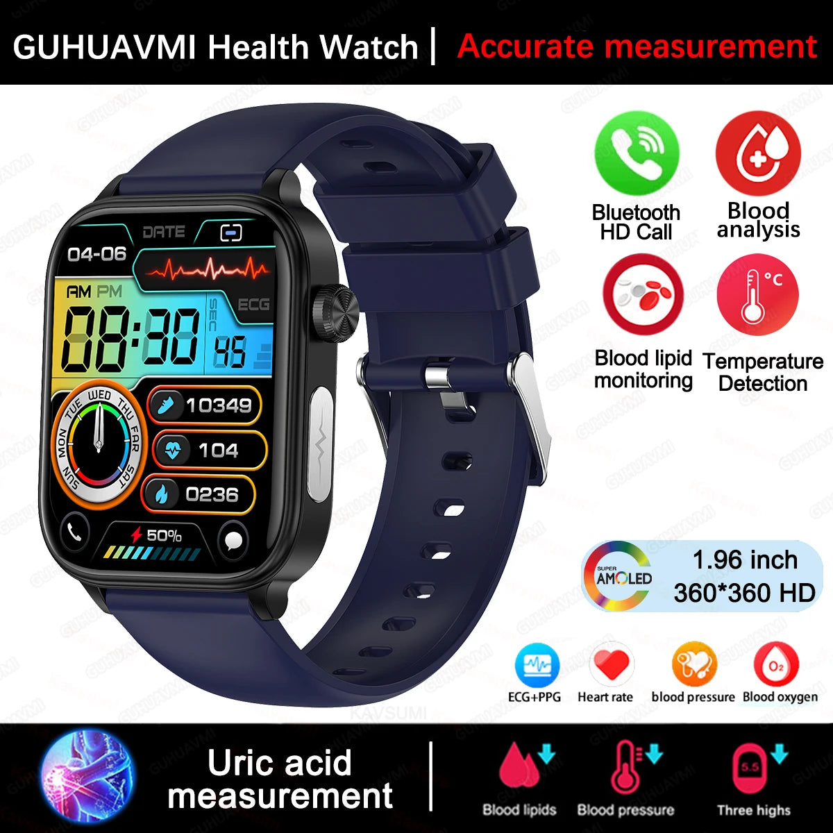 ECG PPG Health Smartwatch Blood Pressure Heart Rate Monitor