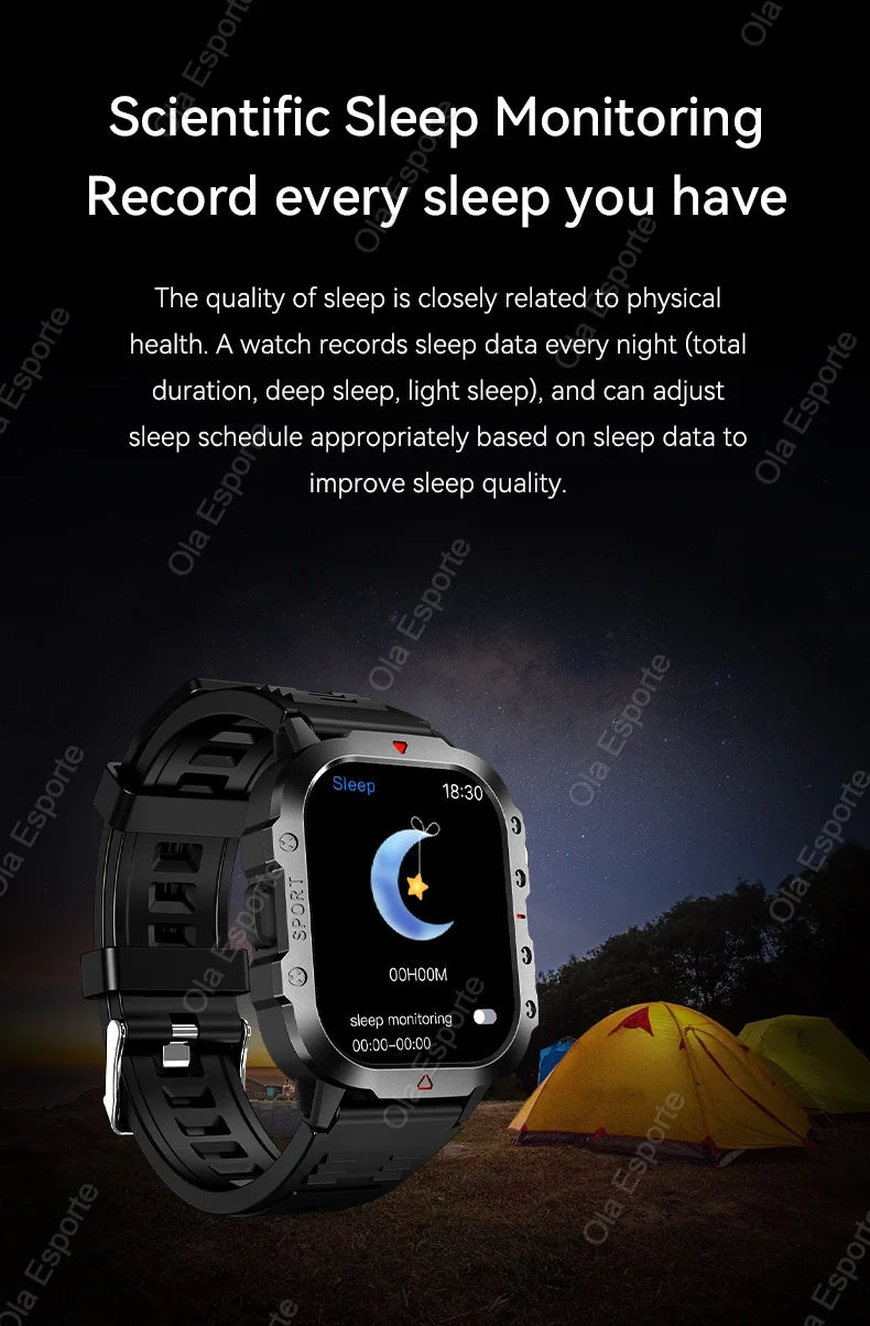 Military GPS Smartwatch – Huawei/Xiaomi Compatible with Flashlight & Compass