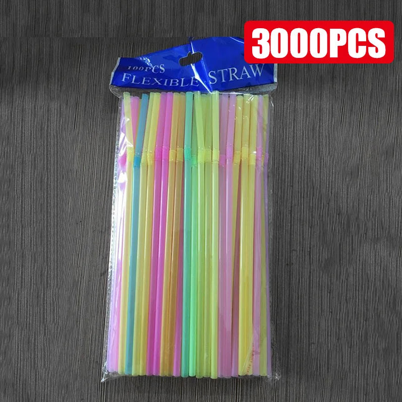 50–3000pcs Multicolor Drinking Straws – Party & Beverage Use